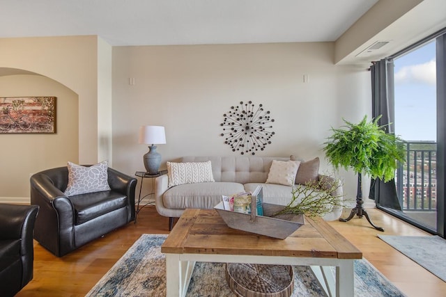 living room with wood-type flooring