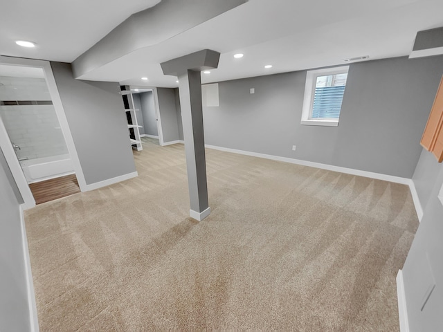 1447 Juliet Ave, Saint Paul, MN 55105 - basement with light carpet, baseboards, and recessed lighting