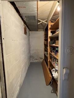 basement featuring concrete block wall