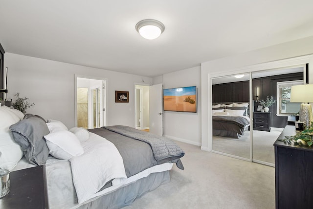 carpeted bedroom with a closet