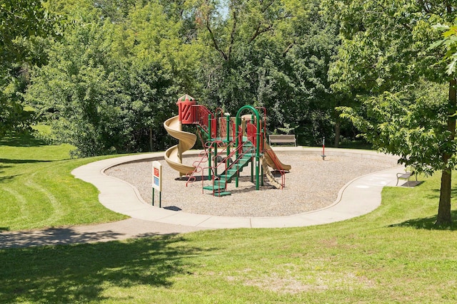 view of playground with a yard