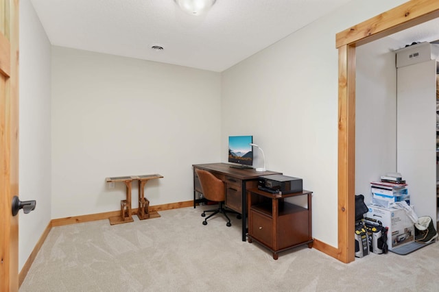 view of carpeted home office