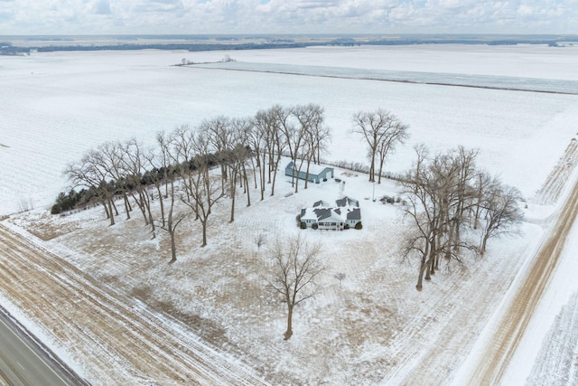 snowy aerial view with a rural view