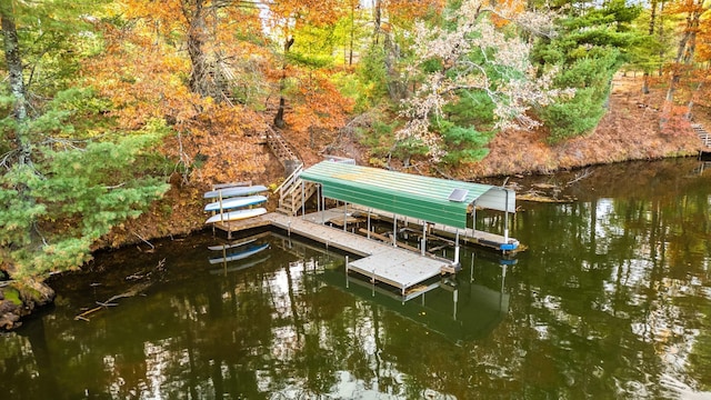 dock area with a water view