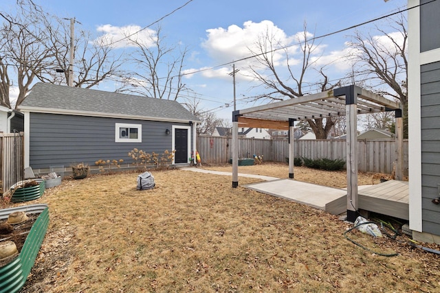 view of yard with a fenced backyard, a patio, and a pergola