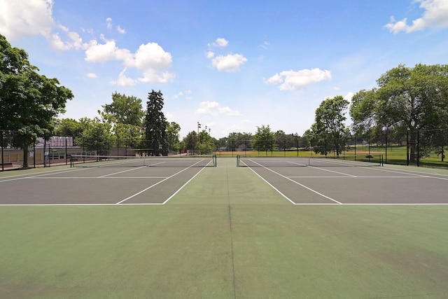 view of tennis court with fence