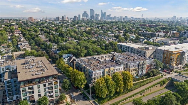 bird's eye view with a city view