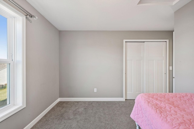 bedroom featuring a closet and carpet floors