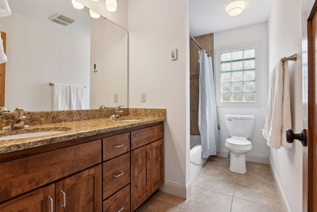 bathroom featuring toilet, tile patterned flooring, a sink, and visible vents