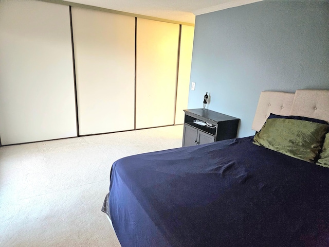 bedroom with a closet and light carpet