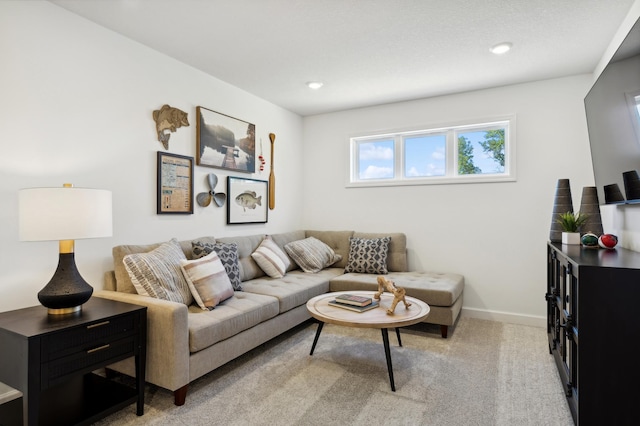 living room with light carpet