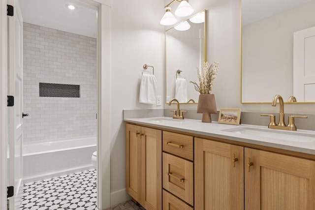 5455 Rolling Hills Pkwy, Victoria, MN 55318 - full bath with double vanity, toilet, shower / bath combination, and recessed lighting