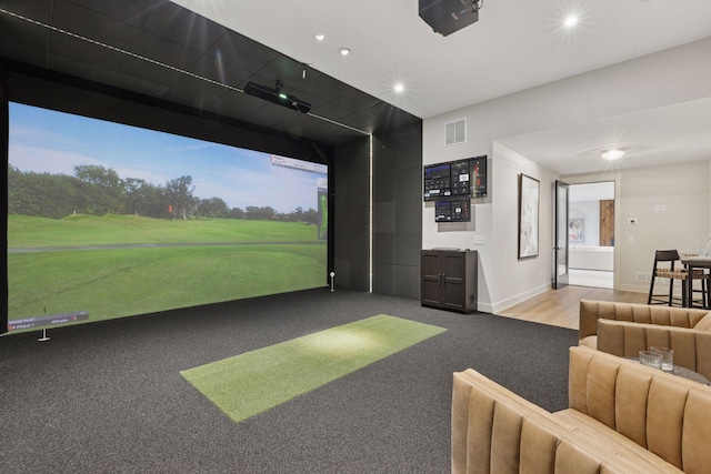 5455 Rolling Hills Pkwy, Victoria, MN 55318 - rec room with golf simulator, recessed lighting, carpet floors, and baseboards