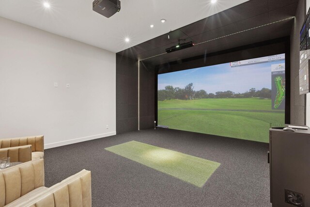 5455 Rolling Hills Pkwy, Victoria, MN 55318 - recreation room featuring golf simulator, carpet flooring, and recessed lighting
