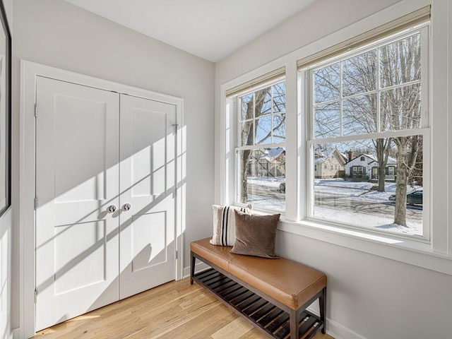 interior space with light wood-type flooring and baseboards