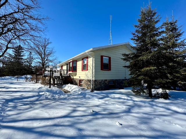 view of snow covered exterior