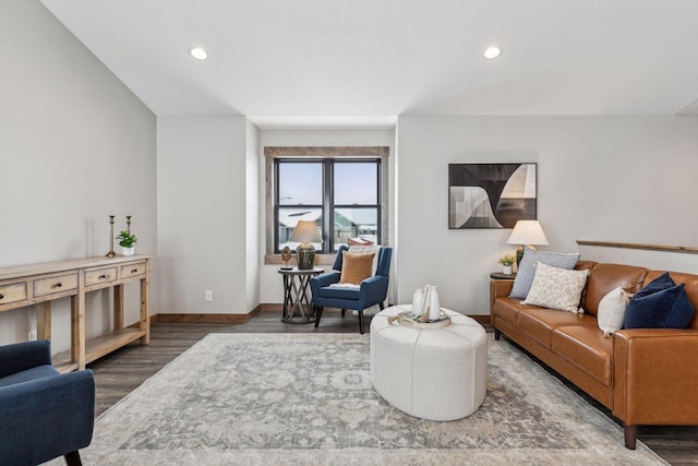 living room with dark hardwood / wood-style floors