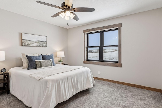 bedroom featuring carpet floors and ceiling fan