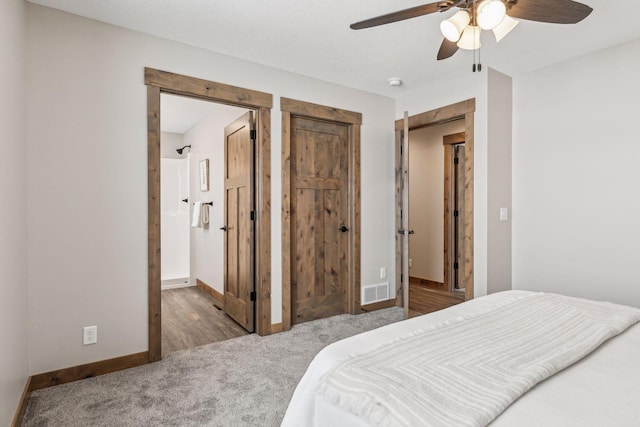 bedroom featuring carpet floors and ceiling fan