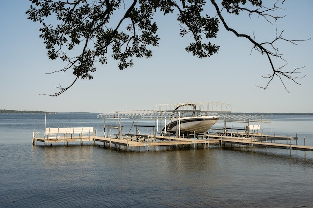 view of dock with a water view