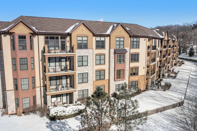 view of snow covered building