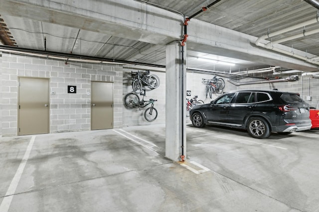 parking garage with concrete block wall