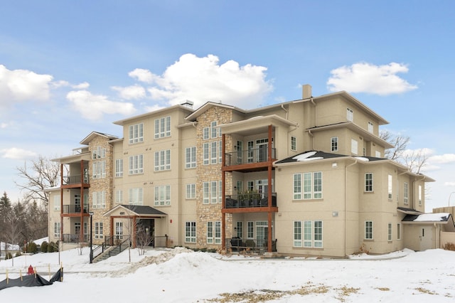 view of snow covered building