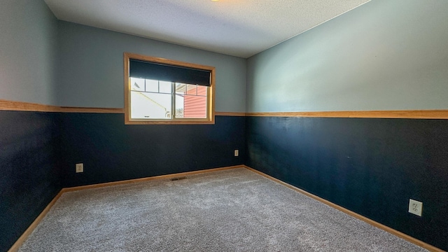 empty room featuring a textured ceiling and carpet flooring