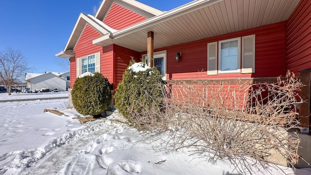 view of snow covered exterior