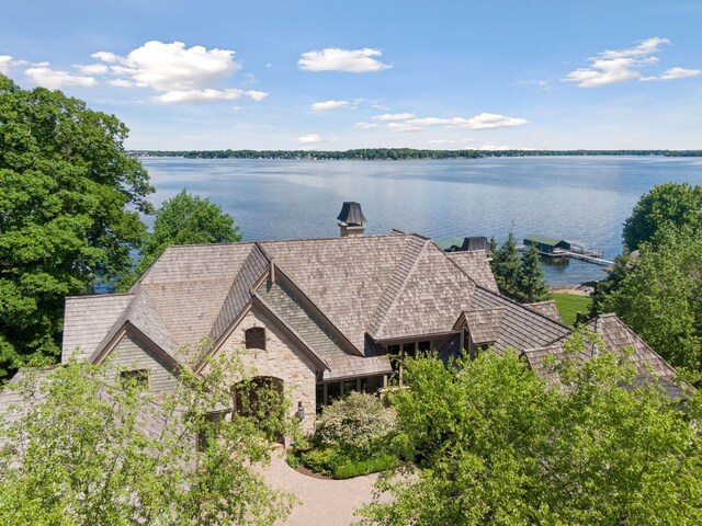 aerial view with a water view