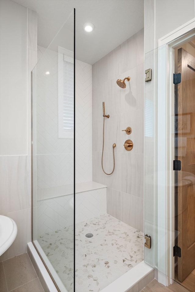 116 Spring Farm Rd, North Oaks, MN 55127 - full bathroom with a stall shower and tile patterned flooring