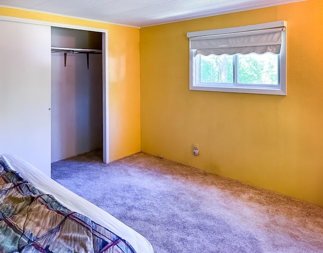 unfurnished bedroom with a closet and carpet flooring