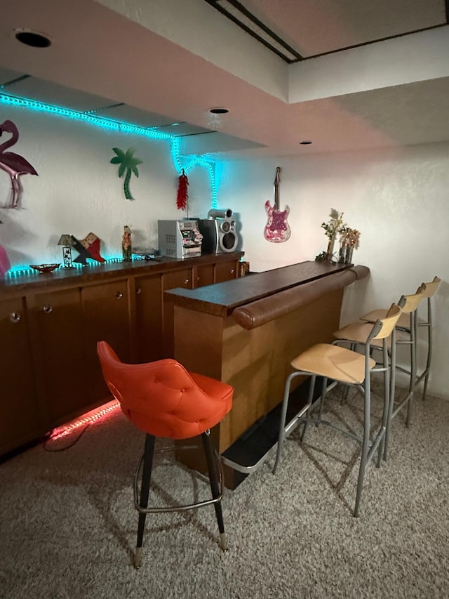 bar with a dry bar and carpet