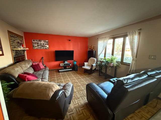 living area with an accent wall