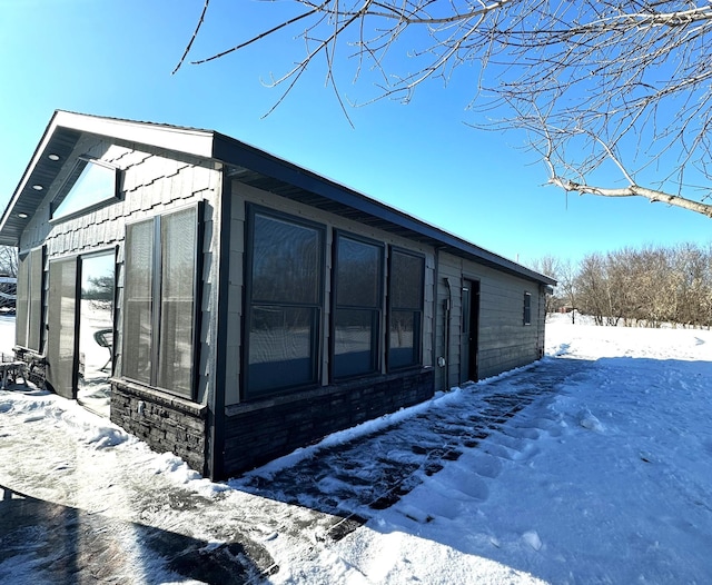 view of snow covered exterior