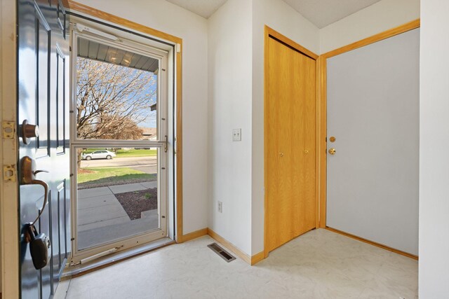 entrance foyer featuring plenty of natural light, baseboards, visible vents, and light floors