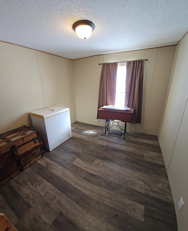 interior space featuring dark wood-type flooring and a textured ceiling