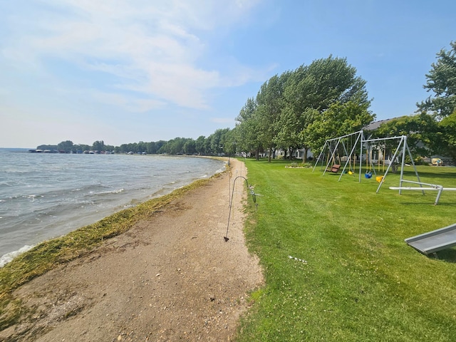 view of street with a water view