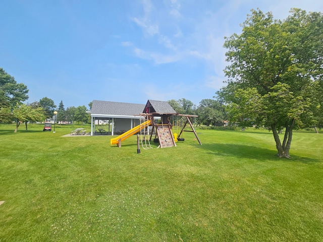 view of play area featuring a yard