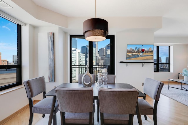 500 Grant St Unit 1302, Minneapolis, MN 55404 - dining space featuring a city view and wood finished floors
