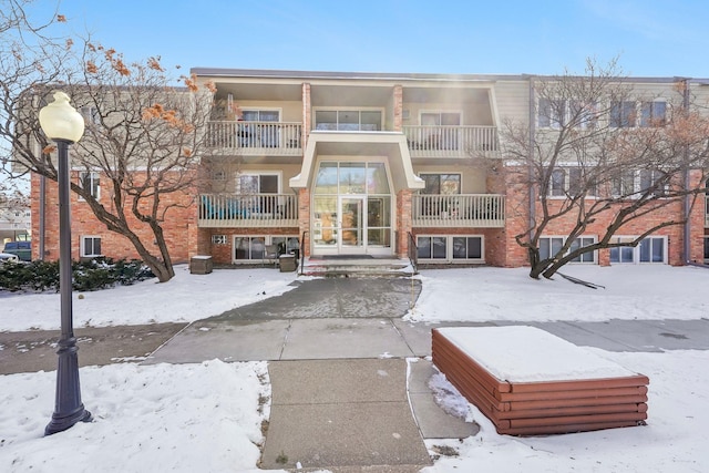 view of snow covered building