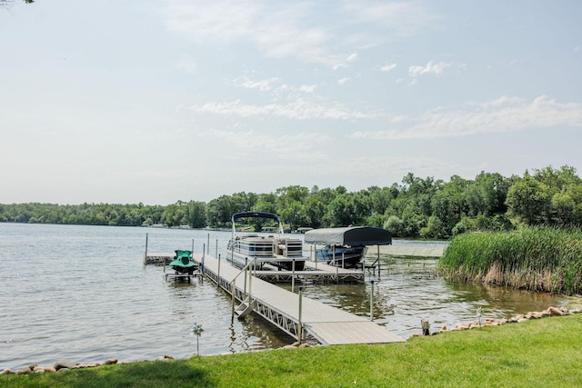 view of dock featuring a water view and boat lift