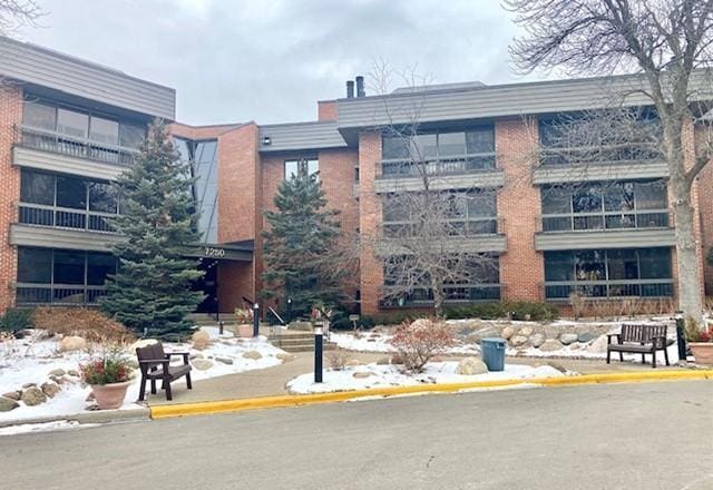 view of snow covered building