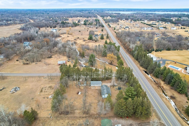 birds eye view of property featuring a rural view