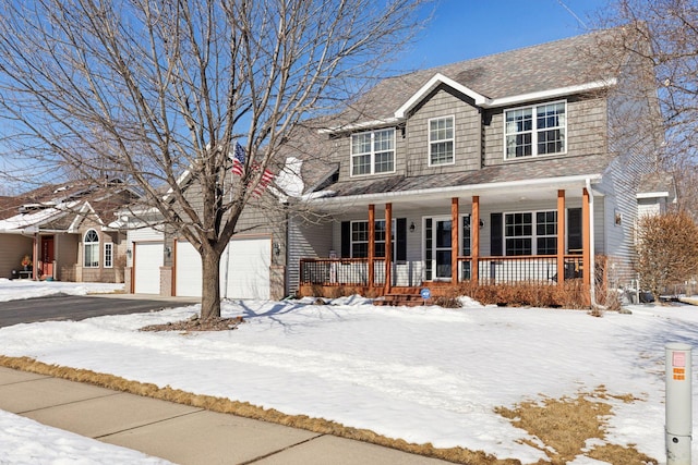 view of front facade with a porch, an attached garage, and driveway