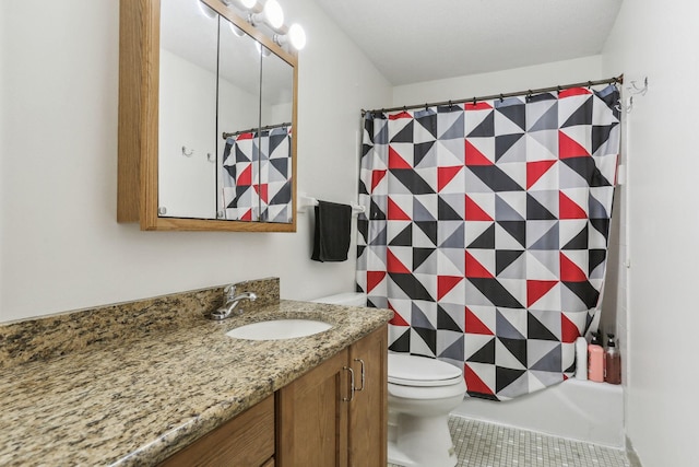 full bath featuring toilet, tile patterned floors, and vanity