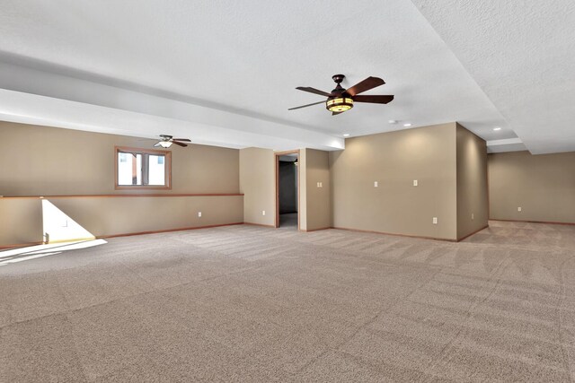 13413 Pine View Pl, Lindstrom, MN 55045 - unfurnished room featuring ceiling fan, light colored carpet, baseboards, recessed lighting, and a textured ceiling