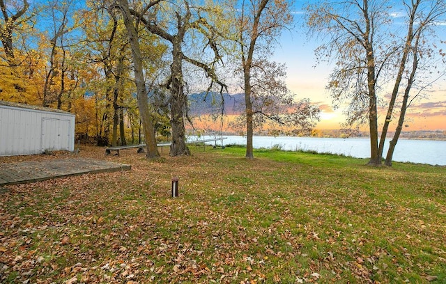 view of yard with a water view