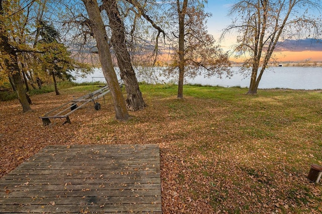 view of yard with a water view