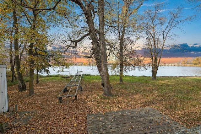 view of yard with a water view